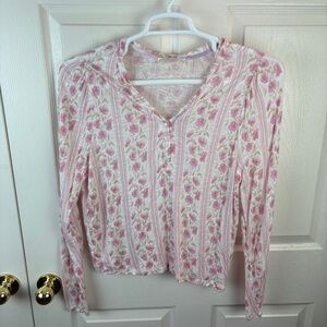 Love Shack Fancy Toddy Henley Floral Top Pink